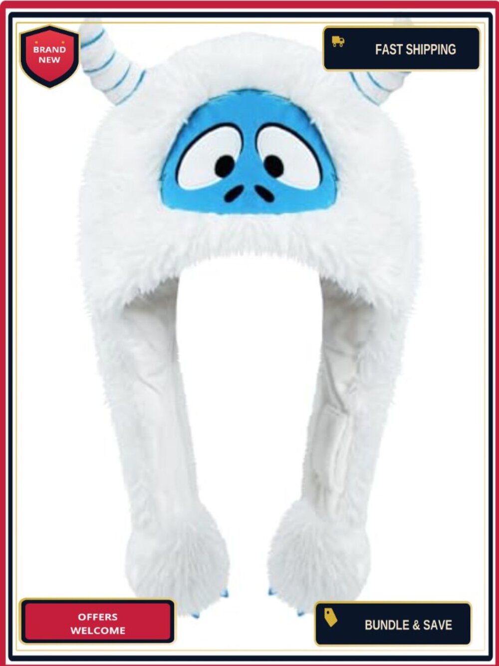 Plush Animal Hat with Ear Flaps Fuzzy Polyester Beanie One Size Fits All